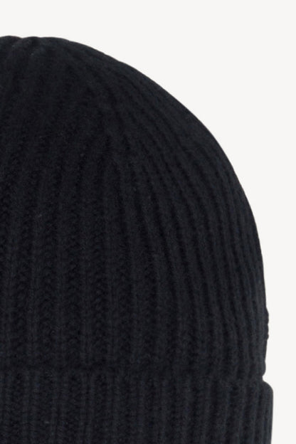 Berretto Unisex a Coste in Puro Cashmere Nero - Modello Corto