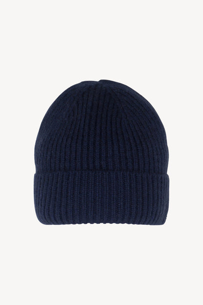 Berretto Unisex a Coste in Puro Cashmere Navy - Modello Corto