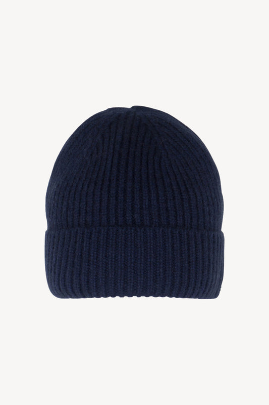Berretto Unisex a Coste in Puro Cashmere Navy - Modello Corto