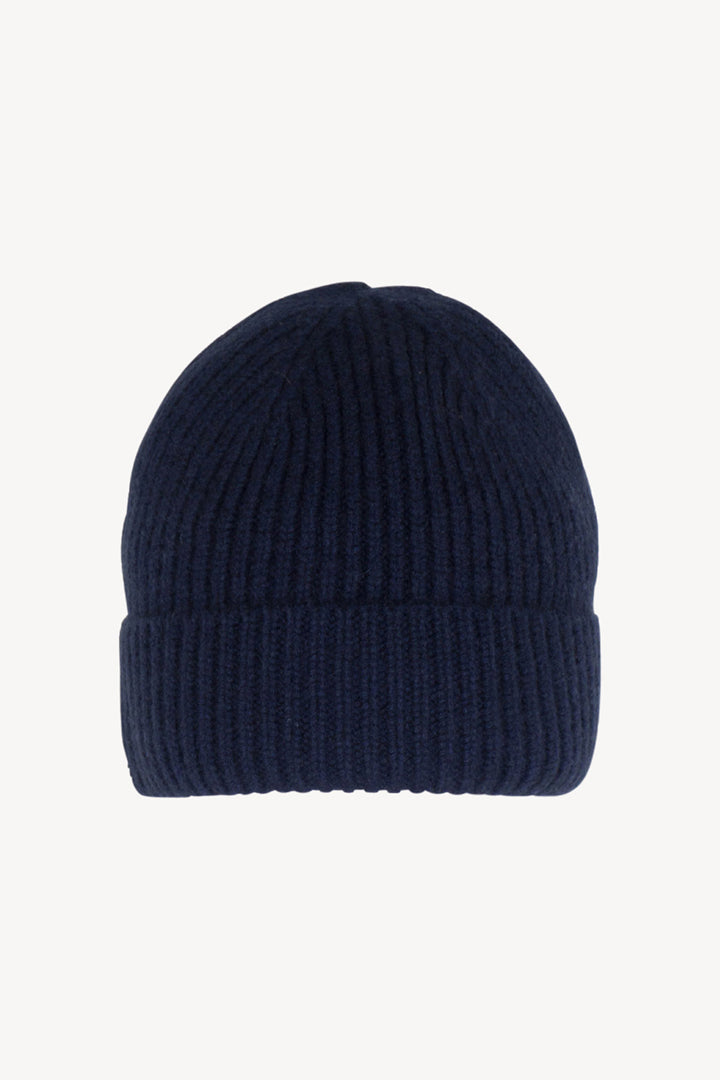 Berretto Unisex a Coste in Puro Cashmere Navy - Modello Corto
