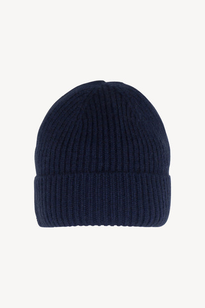 Berretto Unisex a Coste in Puro Cashmere Navy - Modello Corto