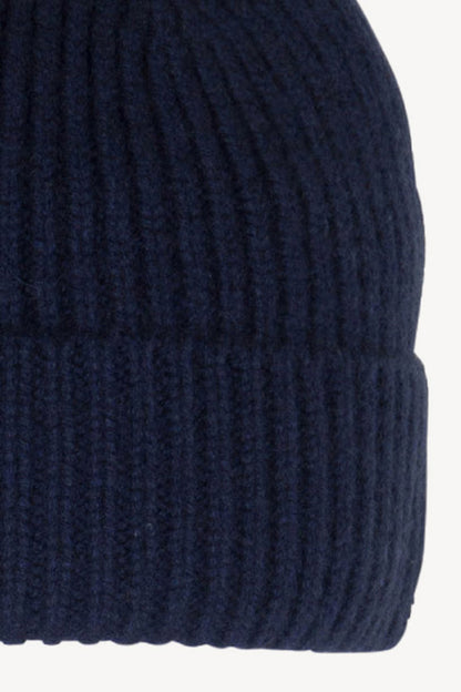 Berretto Unisex a Coste in Puro Cashmere Navy - Modello Corto