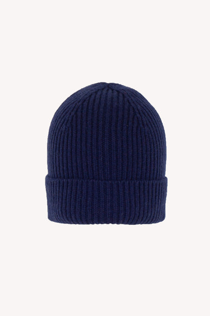 Berretto Unisex a Coste in Puro Cashmere Ink Blue - Modello Corto