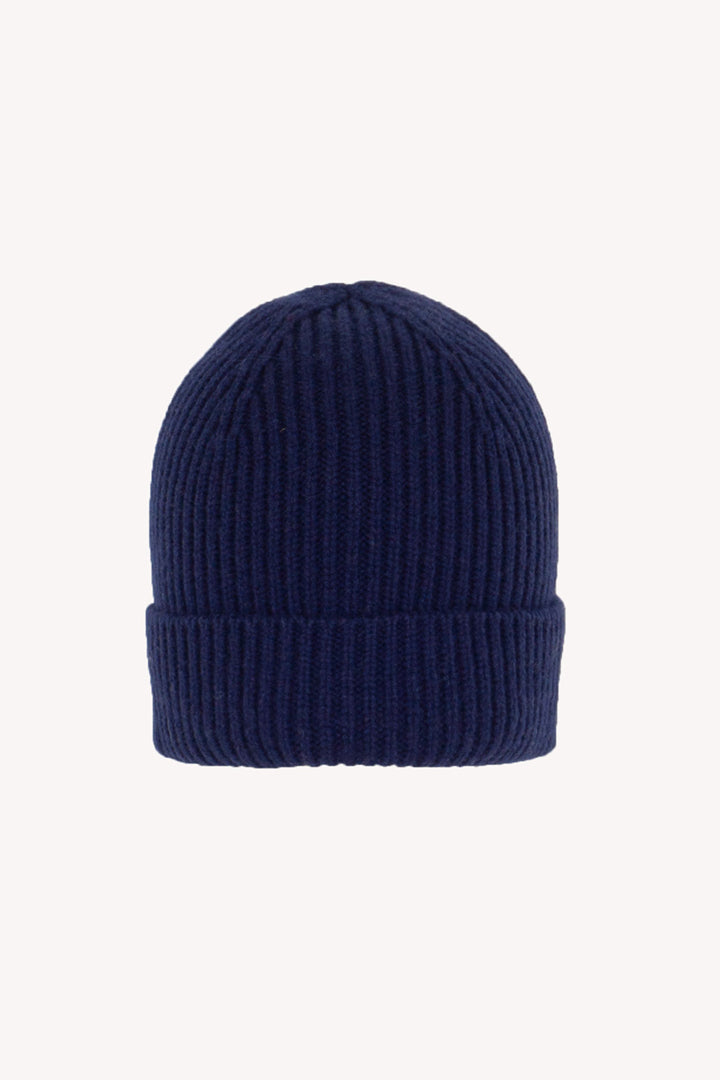 Berretto Unisex a Coste in Puro Cashmere Ink Blue - Modello Corto