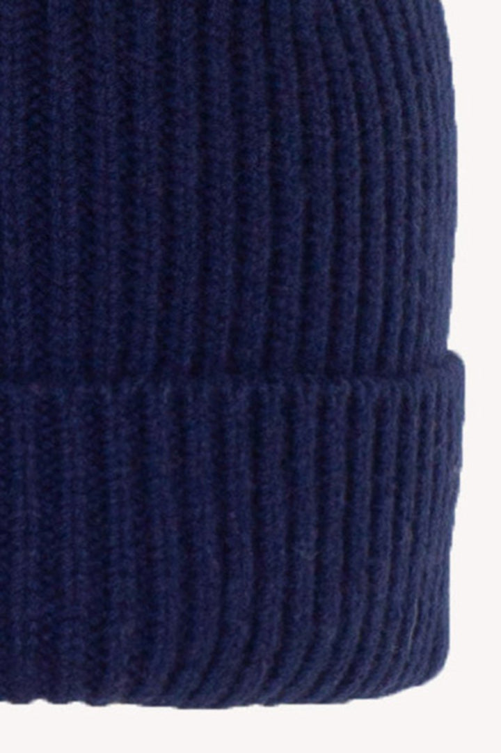 Berretto Unisex a Coste in Puro Cashmere Ink Blue - Modello Corto