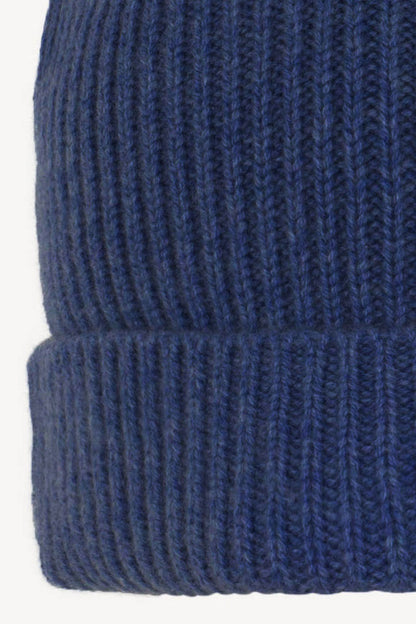 Berretto Unisex a Coste in Puro Cashmere Denim Scuro - Modello Corto
