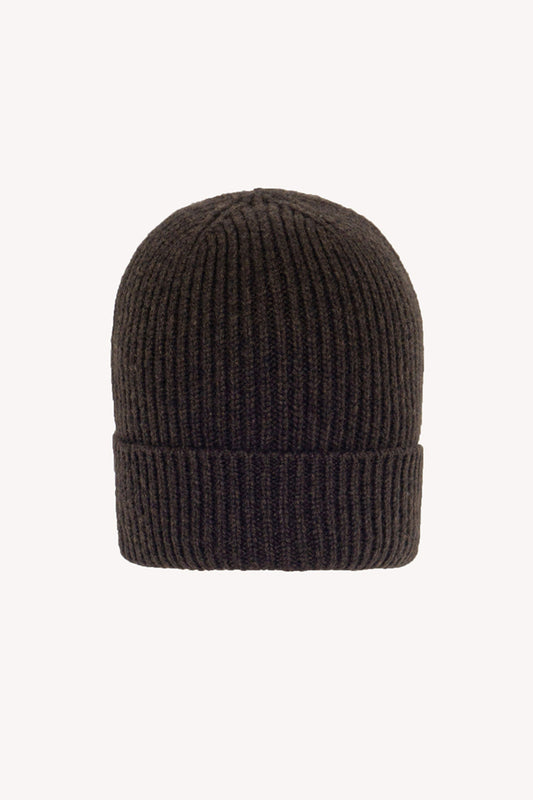 Berretto Unisex a Coste in Puro Cashmere Mocha - Modello Lungo