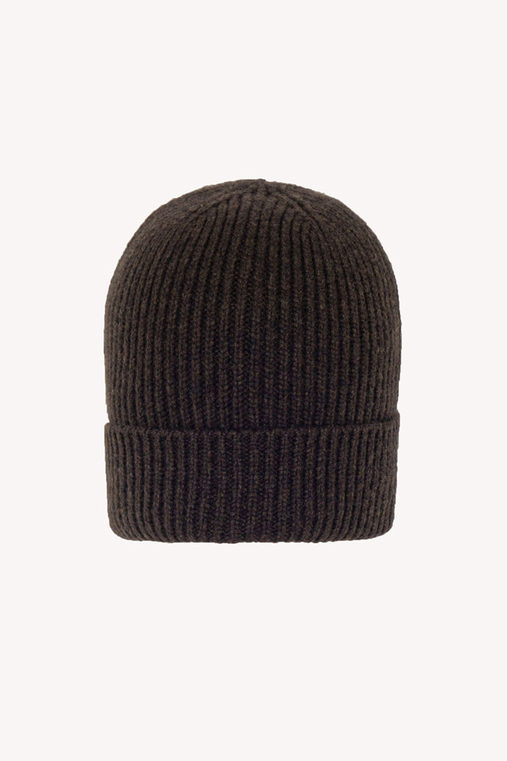 Berretto Unisex a Coste in Puro Cashmere Mocha - Modello Lungo