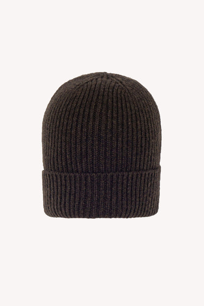 Berretto Unisex a Coste in Puro Cashmere Mocha - Modello Lungo
