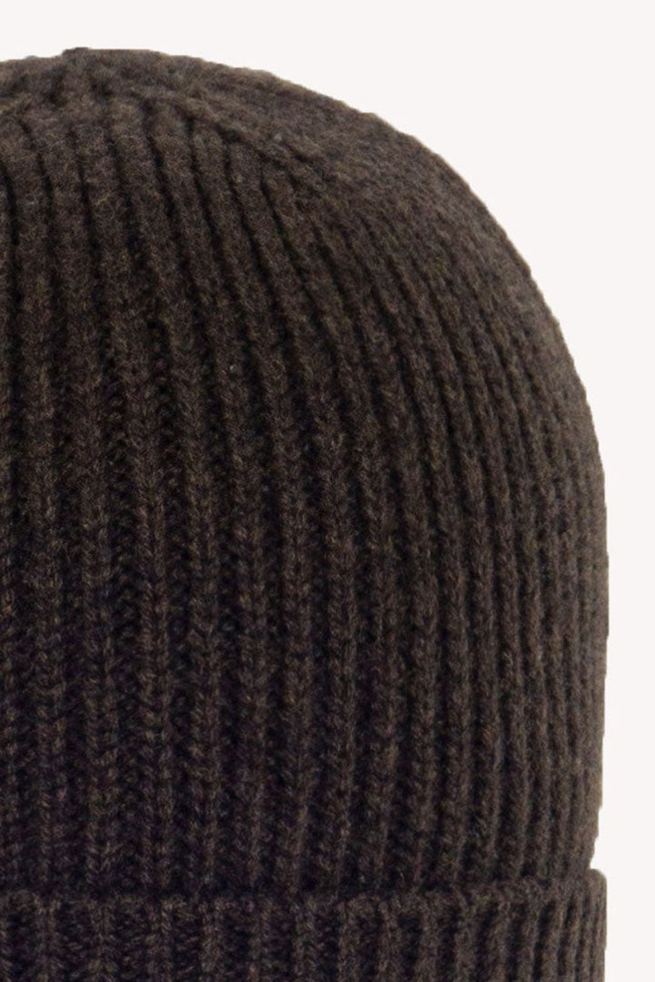 Berretto Unisex a Coste in Puro Cashmere Mocha - Modello Lungo