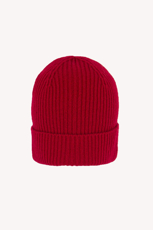 Berretto Unisex a Coste in Puro Cashmere Rubino - Modello Lungo