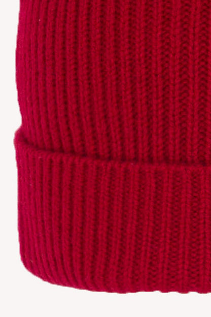 Berretto Unisex a Coste in Puro Cashmere Rubino - Modello Lungo