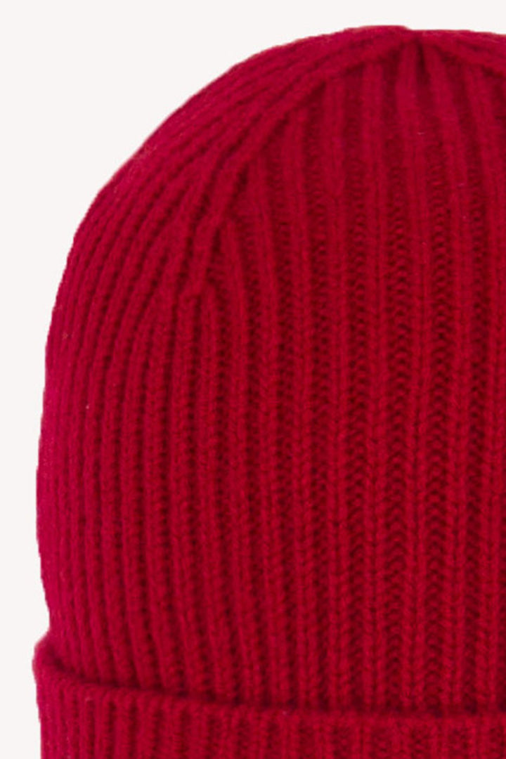 Berretto Unisex a Coste in Puro Cashmere Rubino - Modello Lungo