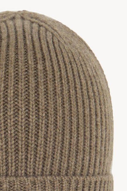Berretto Unisex a Coste in Puro Cashmere Dune - Modello Lungo