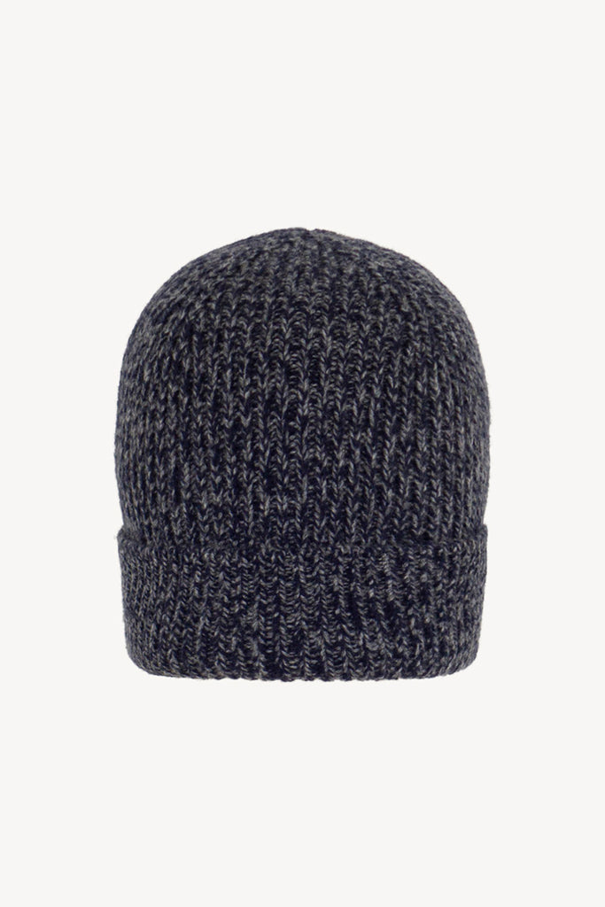 Berretto Unisex a Coste in Puro Cashmere Moulinè Notte - Modello Lungo