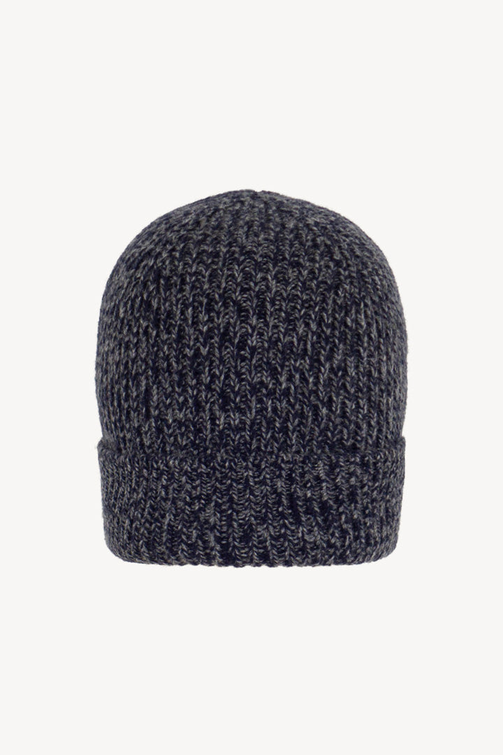Berretto Unisex a Coste in Puro Cashmere Moulinè Notte - Modello Lungo