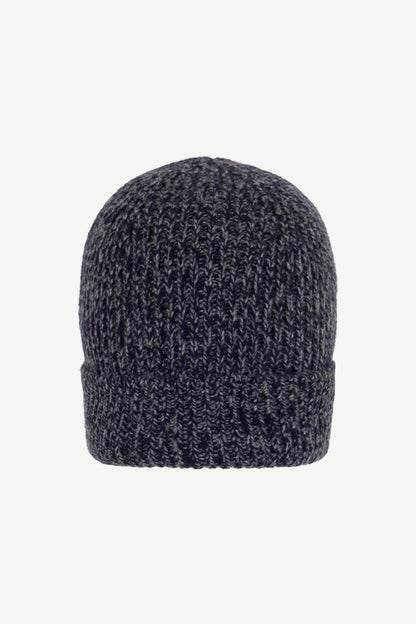 Berretto Unisex a Coste in Puro Cashmere Moulinè Notte - Modello Lungo