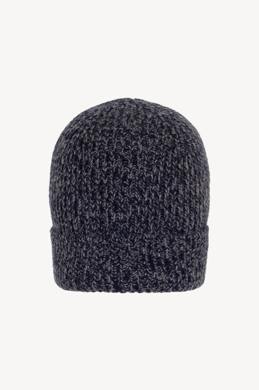 Berretto Unisex a Coste in Puro Cashmere Moulinè Notte - Modello Lungo