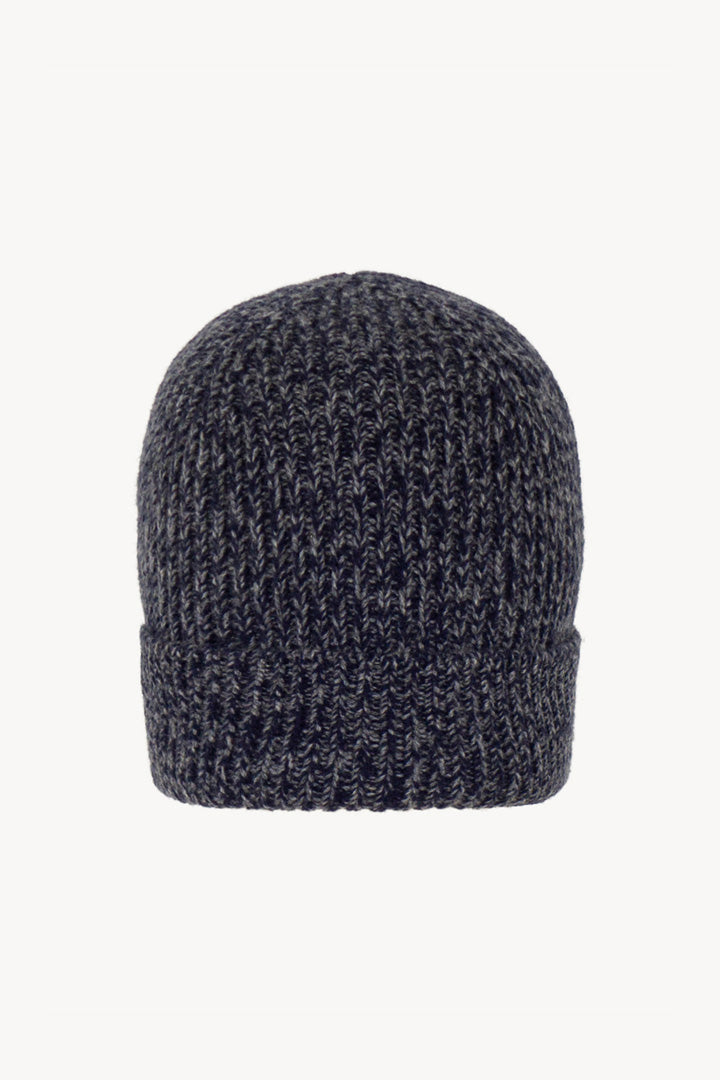Berretto Unisex a Coste in Puro Cashmere Moulinè Notte - Modello Lungo