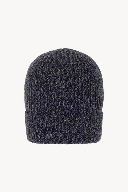 Berretto Unisex a Coste in Puro Cashmere Moulinè Notte - Modello Lungo