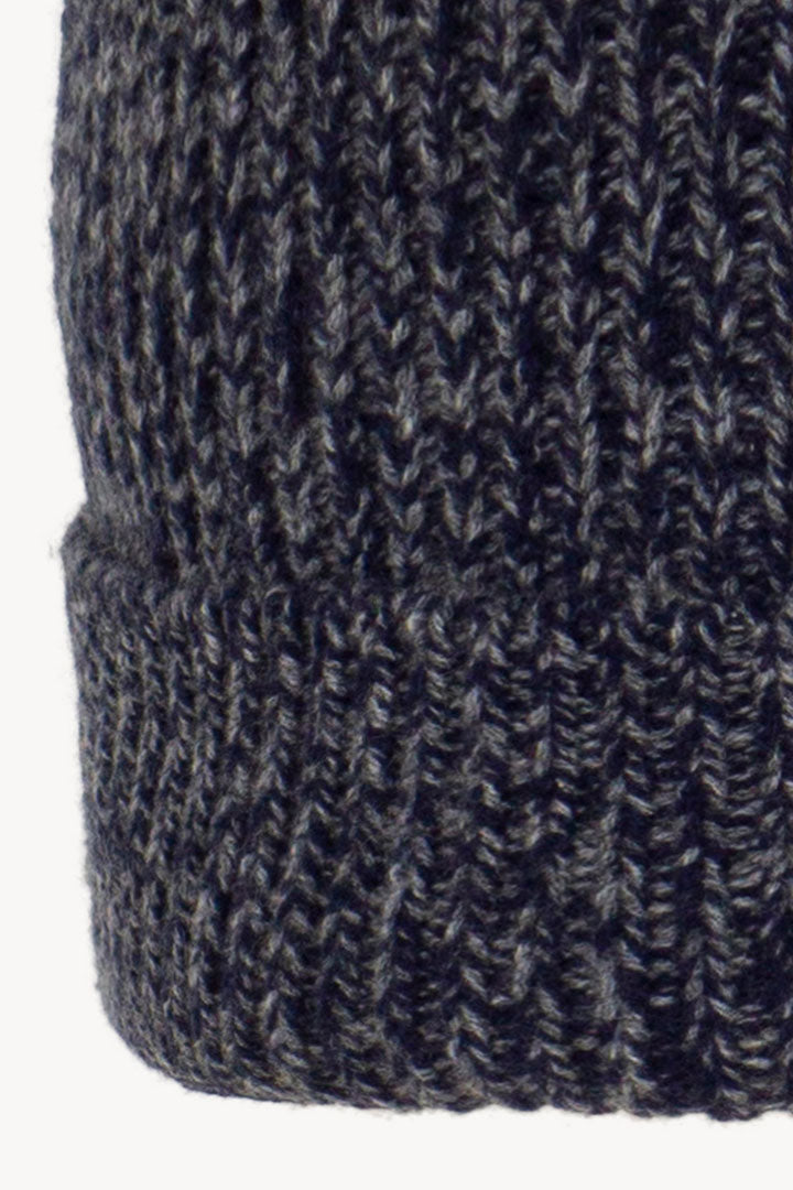 Berretto Unisex a Coste in Puro Cashmere Moulinè Notte - Modello Lungo