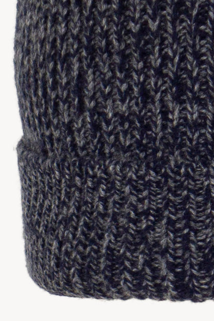 Berretto Unisex a Coste in Puro Cashmere Moulinè Notte - Modello Lungo