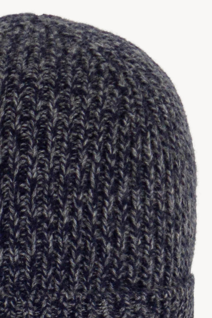 Berretto Unisex a Coste in Puro Cashmere Moulinè Notte - Modello Lungo