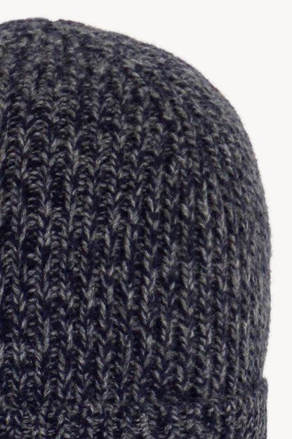 Berretto Unisex a Coste in Puro Cashmere Moulinè Notte - Modello Lungo