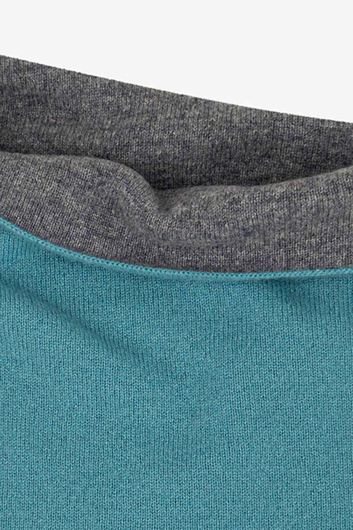 Scaldacollo Reversibile Unisex in Puro Cashmere Turchese-Derby