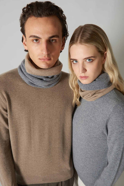 Scaldacollo Reversibile Unisex in Puro Cashmere Turchese-Derby