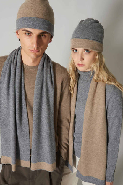 Sciarpa Tubolare Bicolore Unisex in Puro Cashmere Derby-Dune