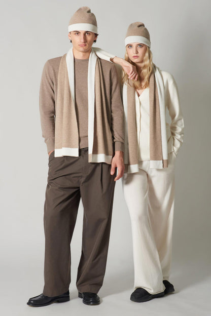 Sciarpa Tubolare Bicolore Unisex in Puro Cashmere Dune-Latte