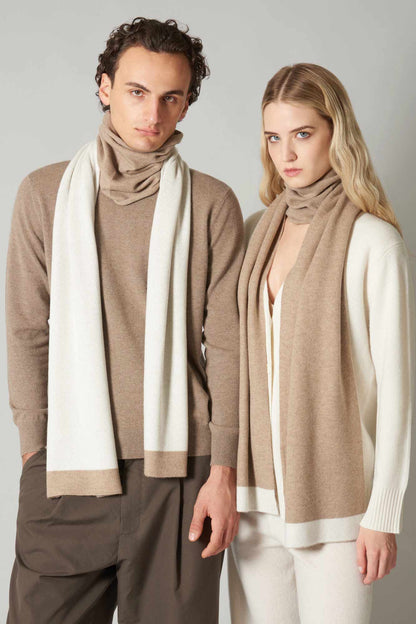 Sciarpa Tubolare Bicolore Unisex in Puro Cashmere Dune-Latte
