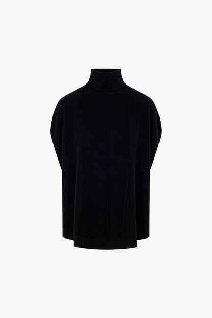 Cappa a Collo Alto con Spacchetto in Puro Cashmere Nero