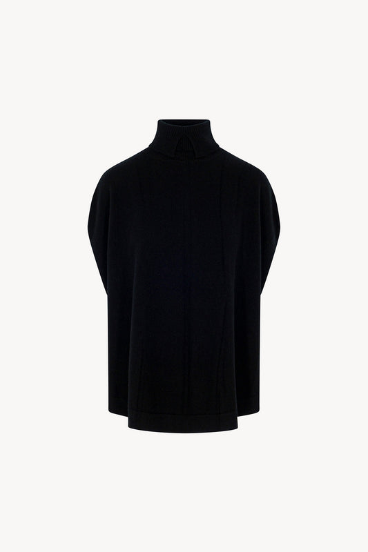 Cappa a Collo Alto con Spacchetto in Puro Cashmere Nero