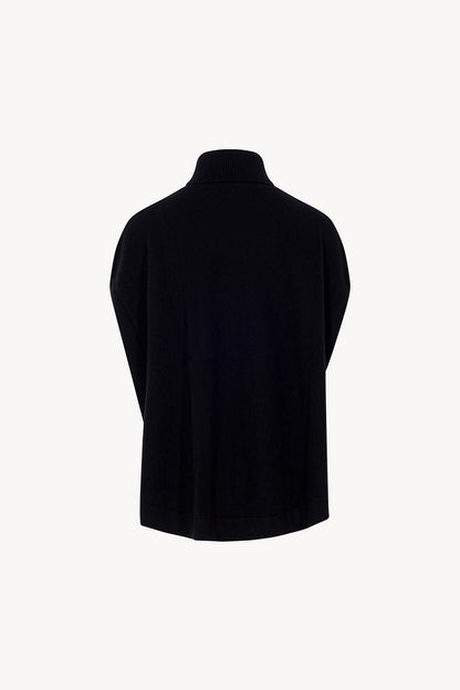Cappa a Collo Alto con Spacchetto in Puro Cashmere Nero