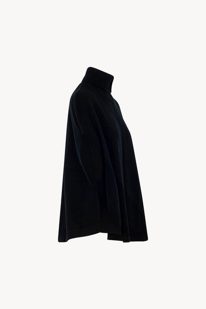 Cappa a Collo Alto con Spacchetto in Puro Cashmere Nero