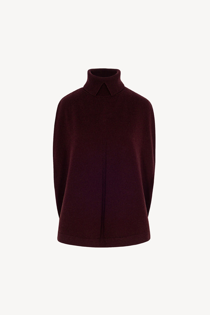 Maple Red Pure Cashmere Turtleneck Cape with Neck Slit