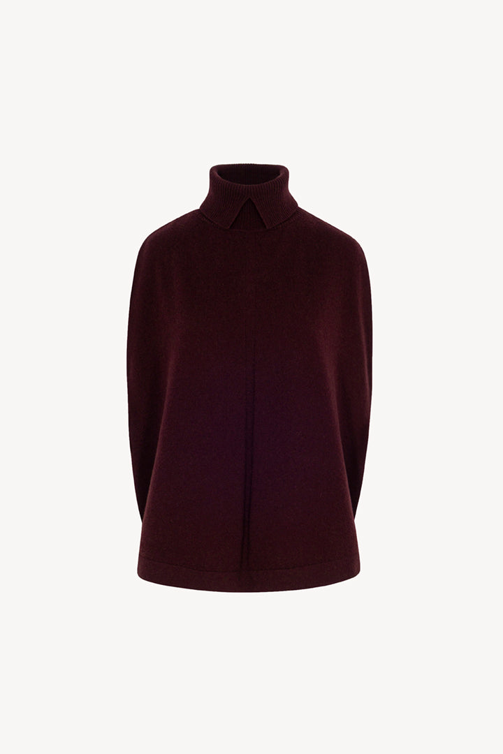 Maple Red Pure Cashmere Turtleneck Cape with Neck Slit