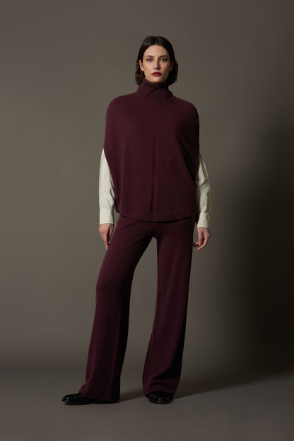 Maple Red Pure Cashmere Turtleneck Cape with Neck Slit