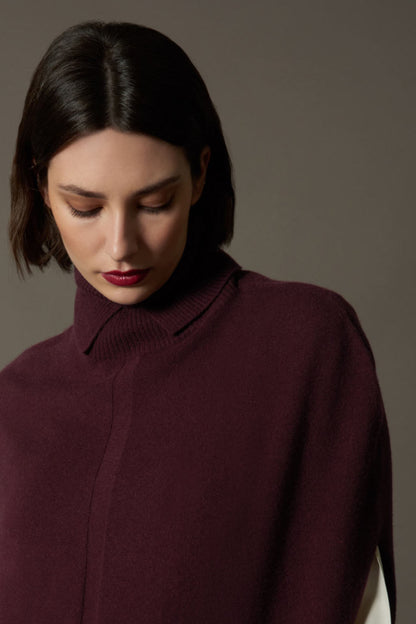 Cappa a Collo Alto con Spacchetto in Puro Cashmere Acero