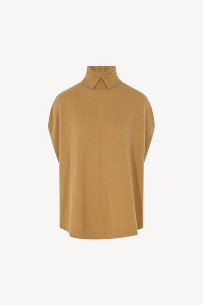 Cappa a Collo Alto con Spacchetto in Puro Cashmere Cammello