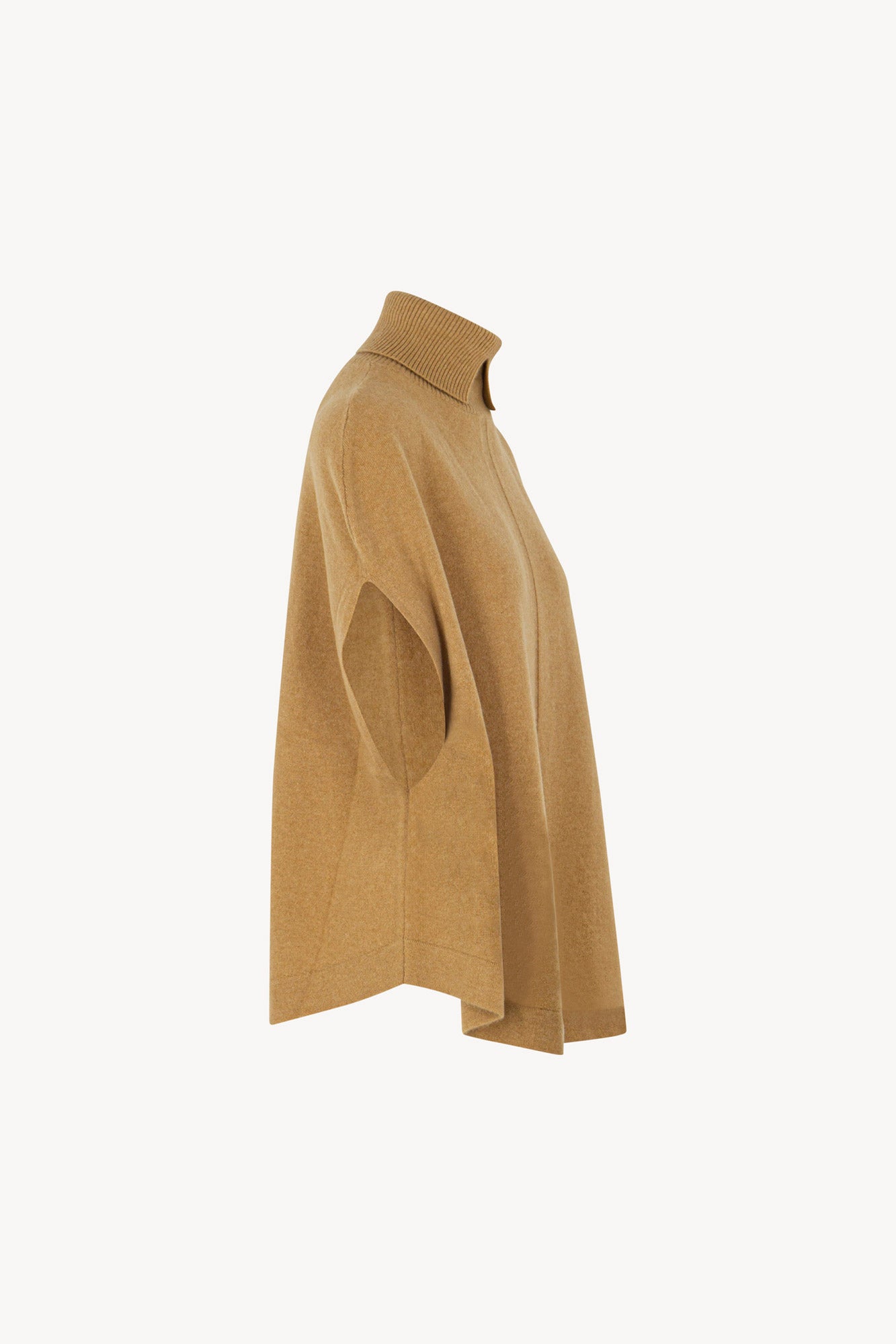Cappa a Collo Alto con Spacchetto in Puro Cashmere Cammello