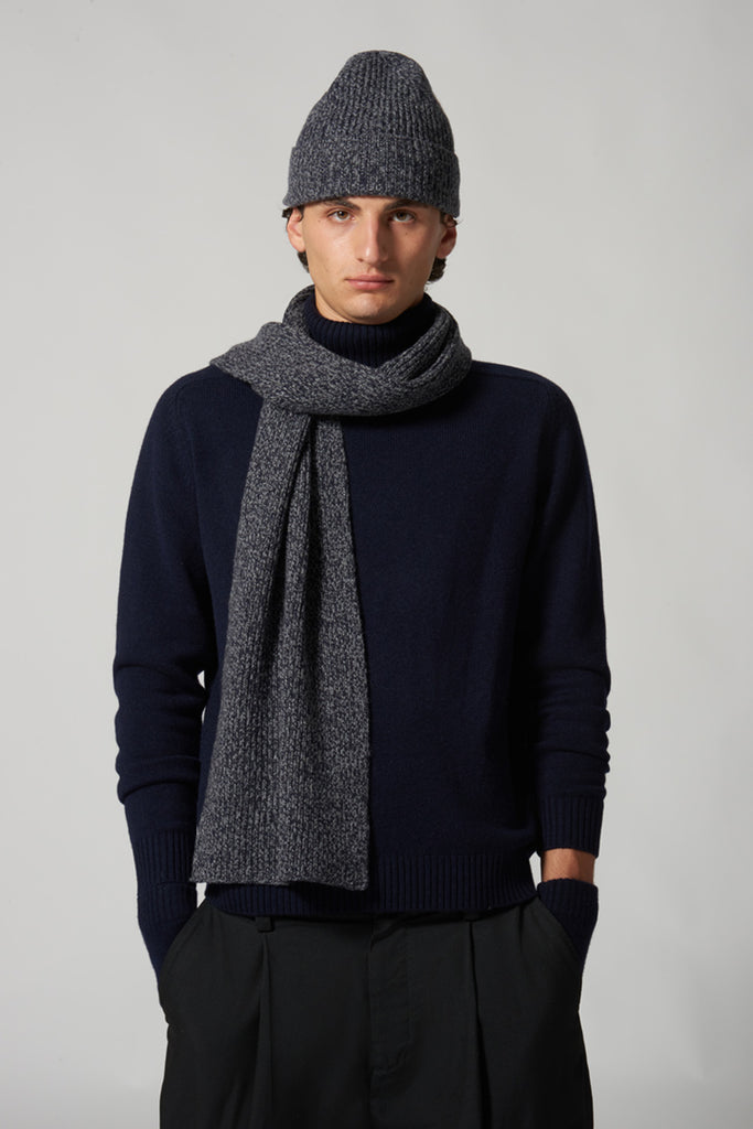 Midnight Blue Unisex Pure Cashmere Moulinè English Rib Scarf