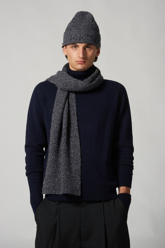 Midnight Blue Unisex Pure Cashmere Moulinè English Rib Scarf
