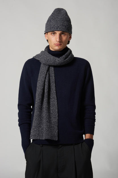 Sciarpa Unisex a Costa Inglese in Puro Cashmere Moulinè Notte