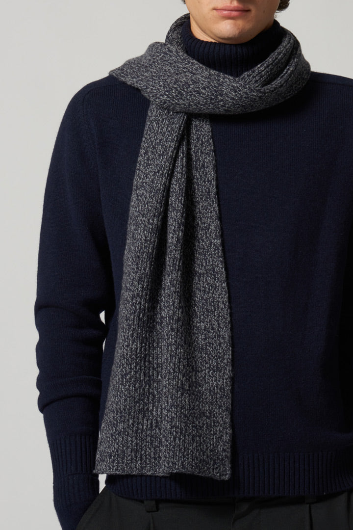 Midnight Blue Unisex Pure Cashmere Moulinè English Rib Scarf
