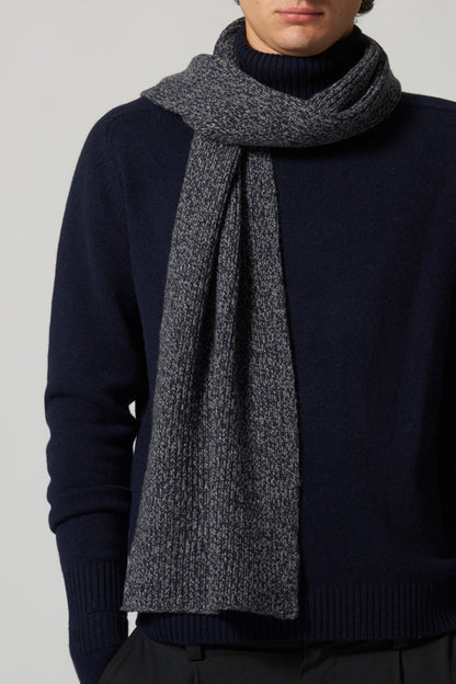 Midnight Blue Unisex Pure Cashmere Moulinè English Rib Scarf