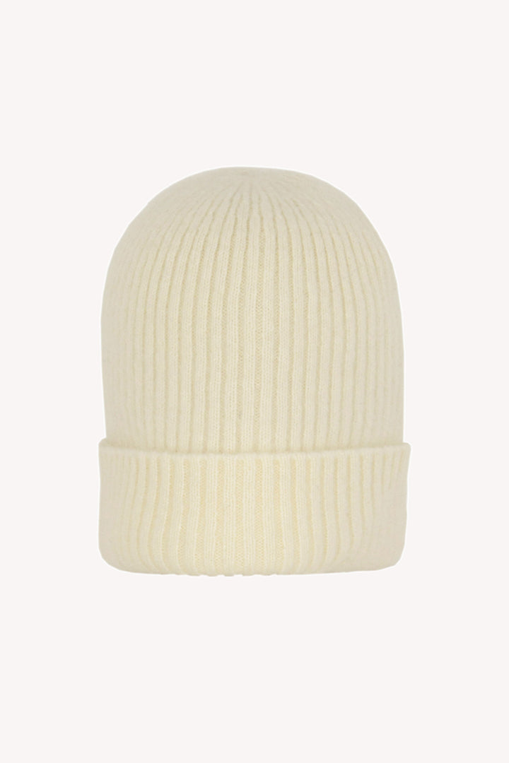 Berretto Unisex a Coste in Puro Cashmere Garzato Latte