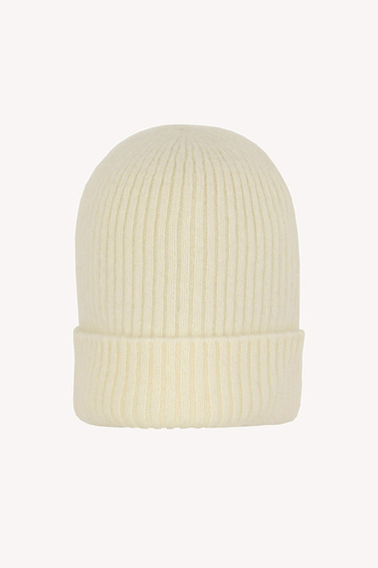 Berretto Unisex a Coste in Puro Cashmere Garzato Latte